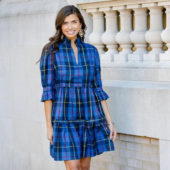 Tuckernuck Gretchen Scott Teardrop Dress Plaidly Cooper Blue Multi Size Shrimp - Picture 2 of 10